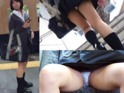 電車内での周囲を気にしない大開脚パンチラ動画