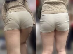 パンティラインがくっきりと見えすぎちゃってるショートパンツ美女