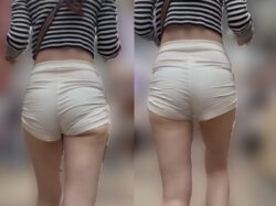 白のショートパンツがムチムチ食い込んでセクシーすぎるお姉さん