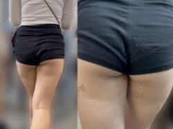 ショートパンツからハミ出るお尻がセクシーなムチムチギャル